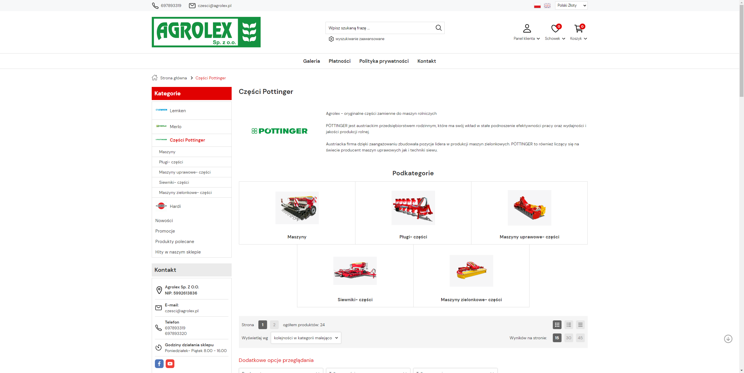 Najczęściej wymieniane części Pottinger w sezonie